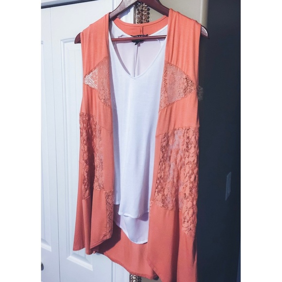 Coral / Salmon Draped Lace Vest - Picture 1 of 4